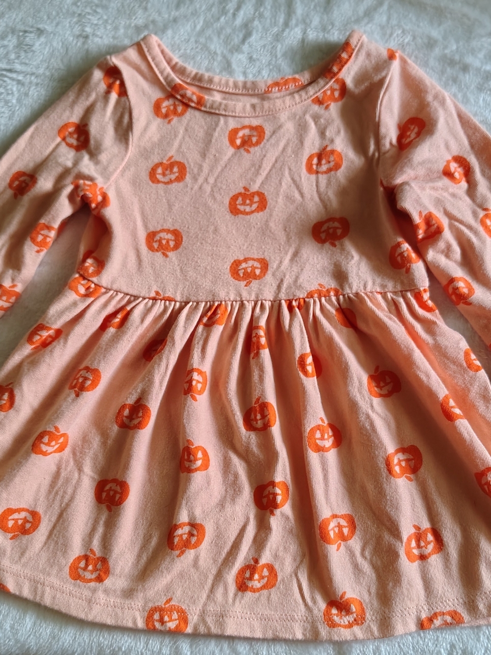 Cat & Jack Peach Long-Sleeve Dress with Orange Pumpkin Print